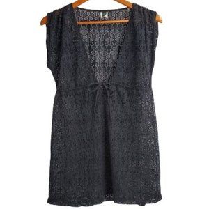 Lauren Ralph Lauren Women's Black Crochet Knit Swim Cover-Up Tunic Dress Small